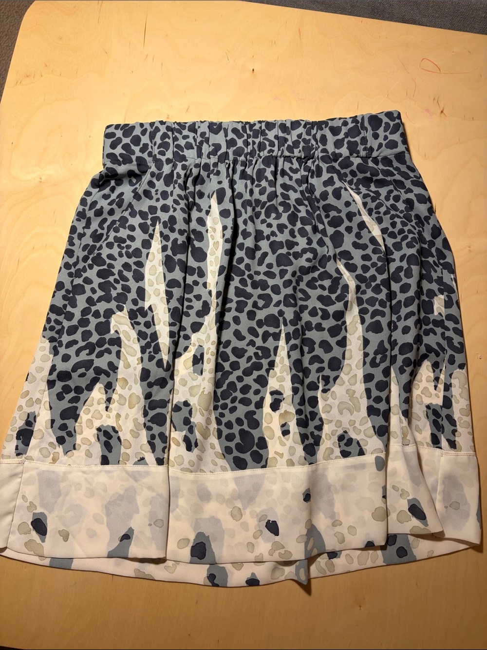 CAbi Blue and Cream Leopard-Print Skirt